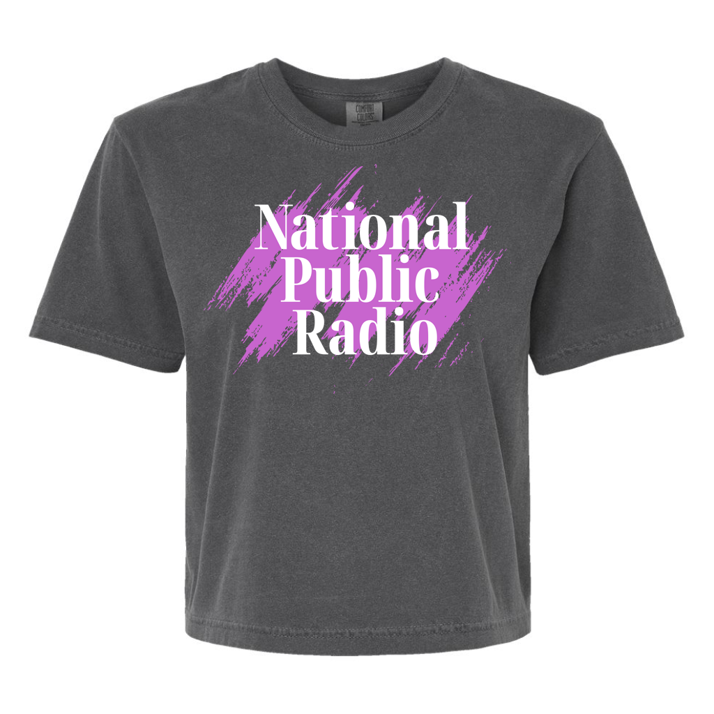 National Public Radio 90s Brushstroke Text Women's Garment-Dyed Heavyweight Boxy Tee