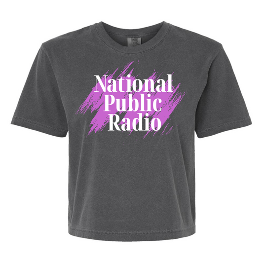National Public Radio 90s Brushstroke Text Women's Garment-Dyed Heavyweight Boxy Tee