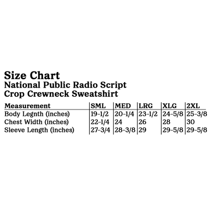National Public Radio Script Women's Crop Crewneck Sweatshirt