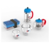 Clear, blue and red lunch box