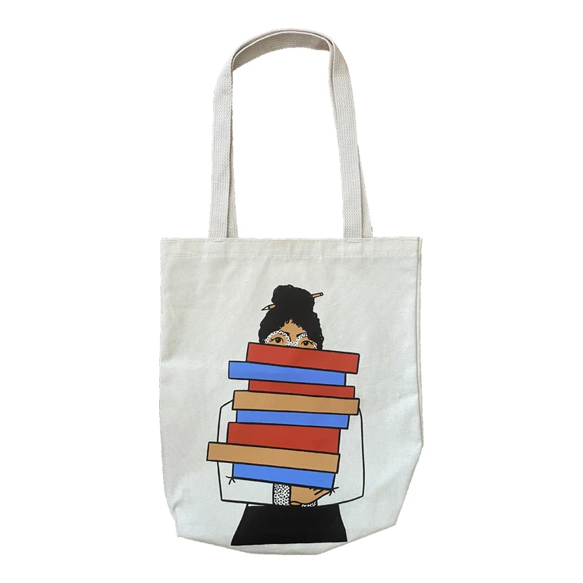 Tan tote with Books We Love design