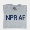 Gray shirt with blue NPR logo