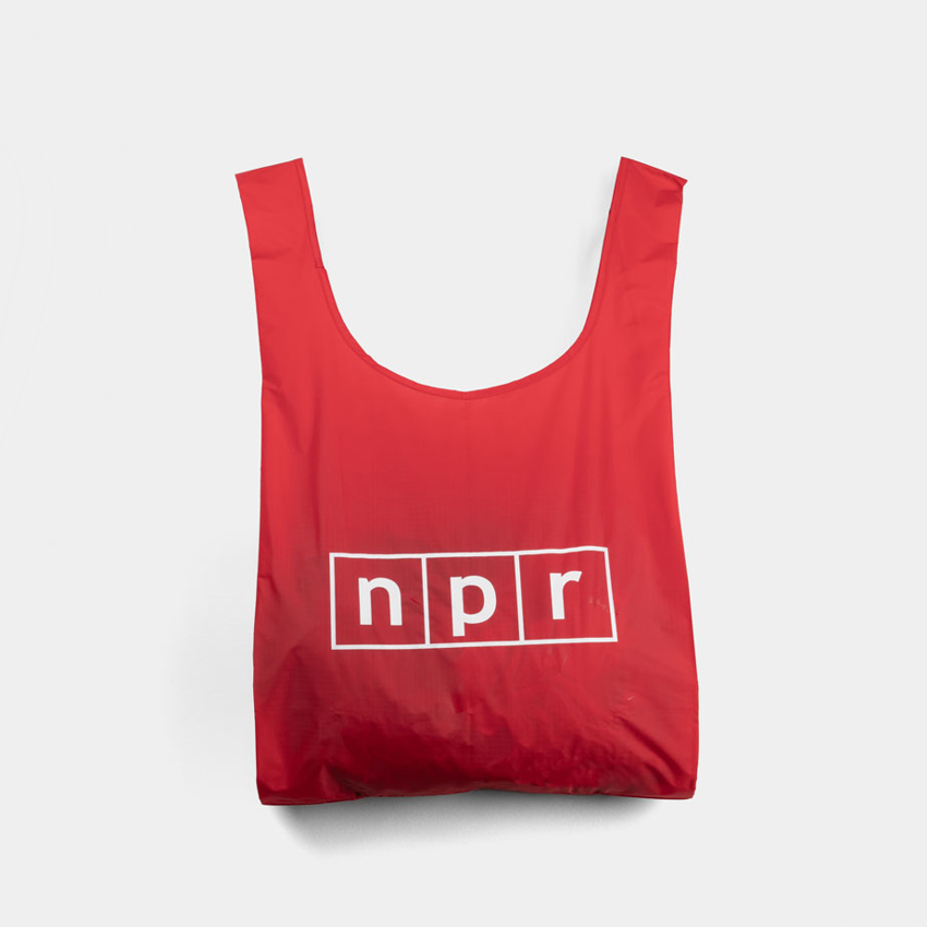 Red tote with white NPR logo