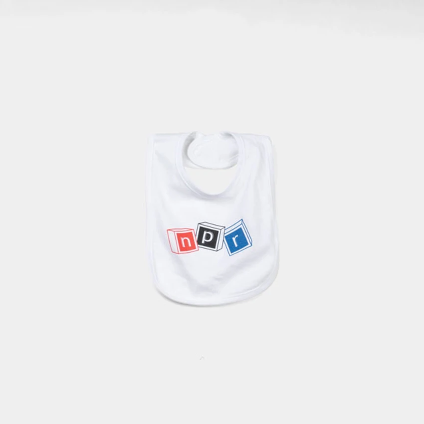 White baby bib with NPR logo