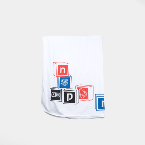 White baby blanket with NPR blocks