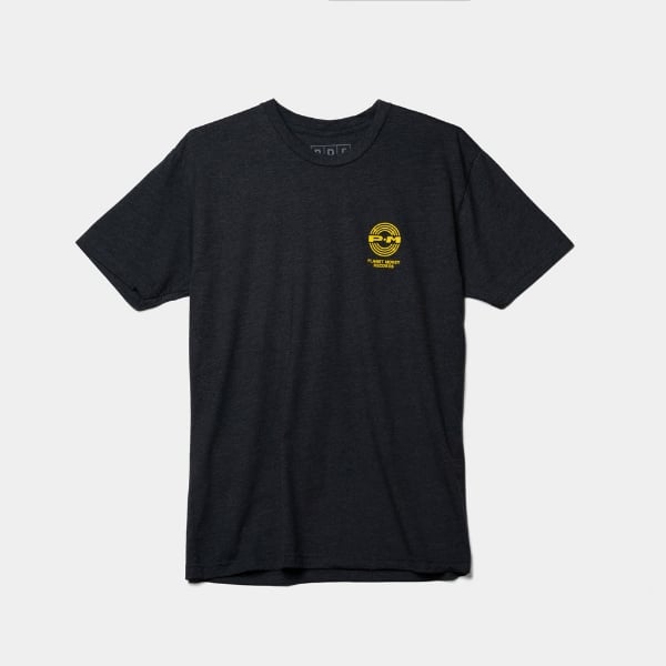 Gray tee with yellow Planet Money design