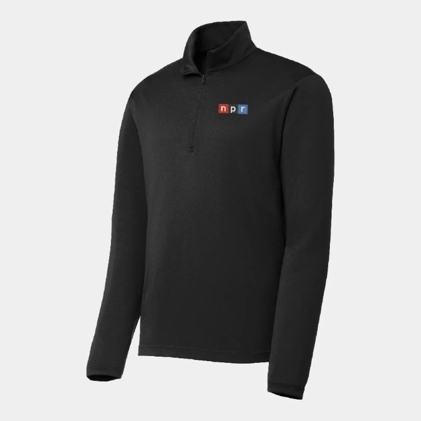 Black 1/4 Zip with NPR logo embroidered on left chest