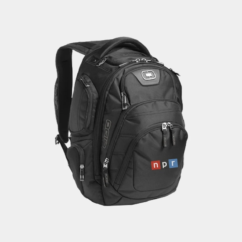 Black OGIO backpack with the NPR logo embroidered on the front