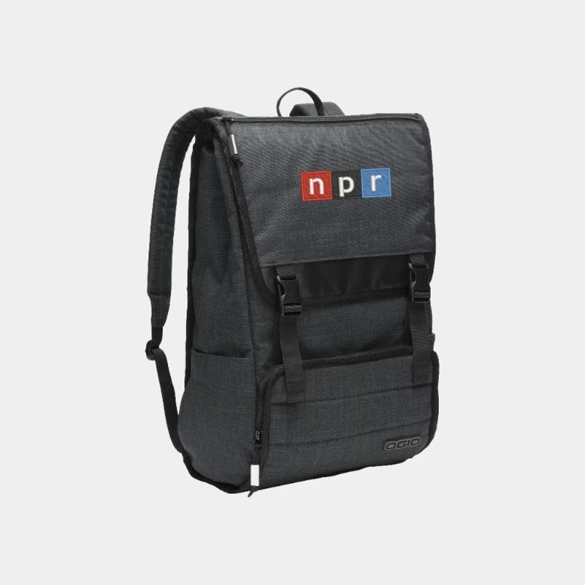 Heather grey OGIO rucksack with the NPR logo embroidered on the front