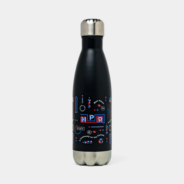 Grey thermal water bottle with NPR design