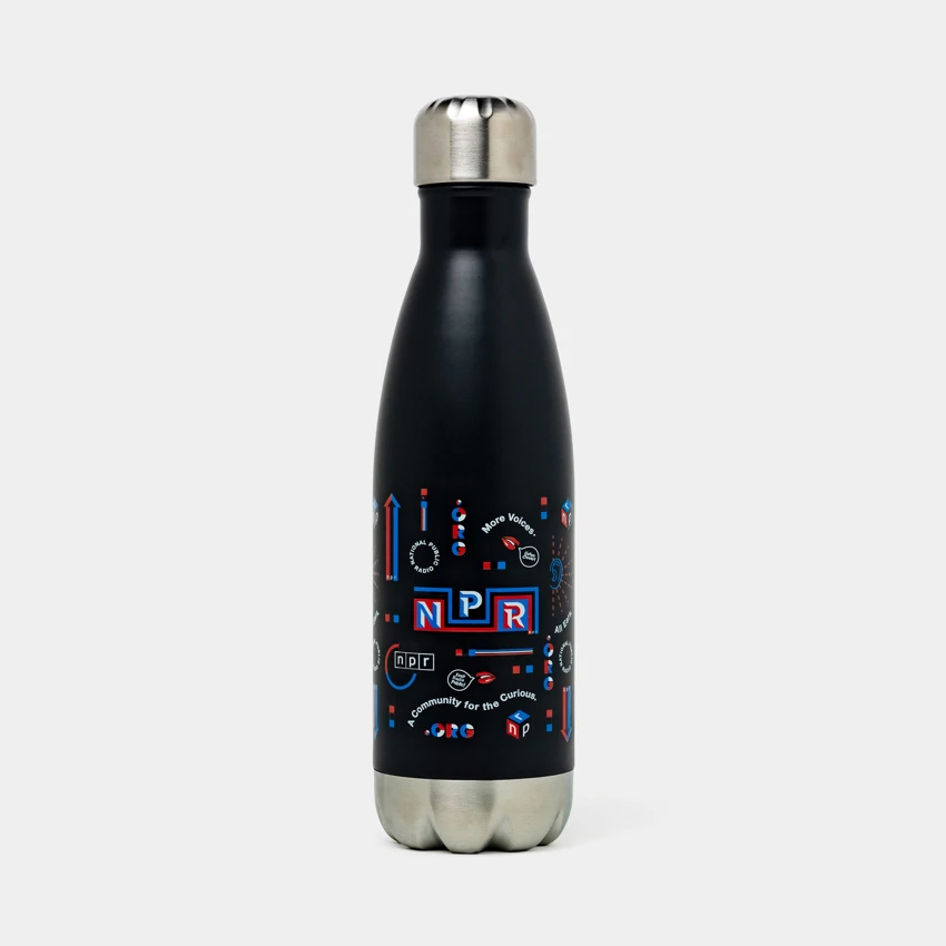 Grey thermal water bottle with NPR design