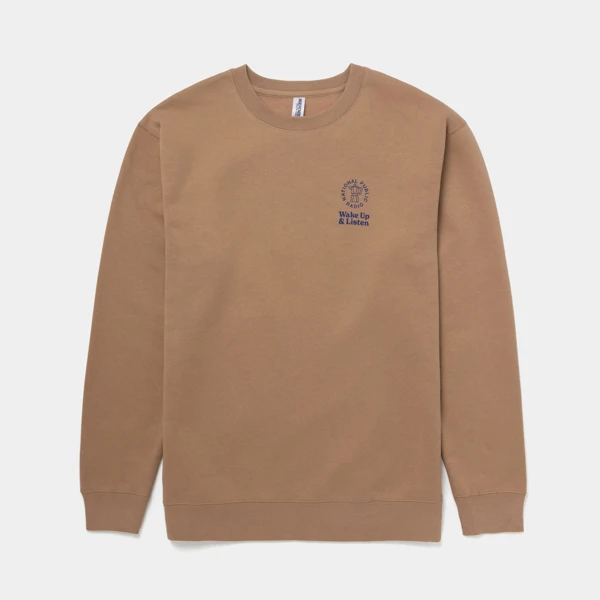 Tan Crewneck with NPR Wake Up & Listen design