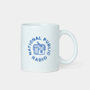 White mug with NPR logo and wake up and listen design