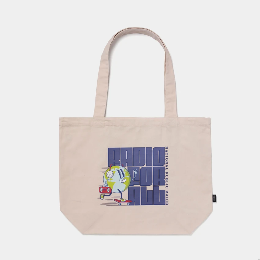 Image of a Radio For All Tote with NPR logo on it